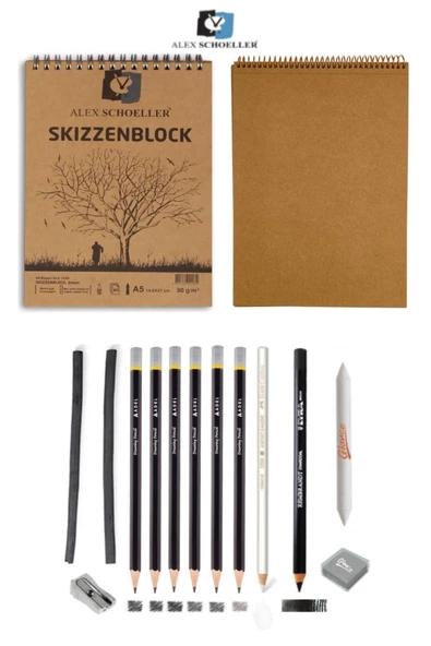 Alex Schoeller Kraft A5 Üstten Spiralli 50 Yp Lyra Art Design Dereceli Karakalem Eskiz Çizim Seti ürün görseli 1