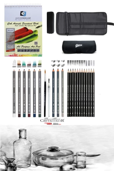 Alex Schoeller 200gr A5 Cretacolor6'lı Aquarell Sulandırılabilir Fırçalı Rulo Kalemlik Seti ürün görseli 1