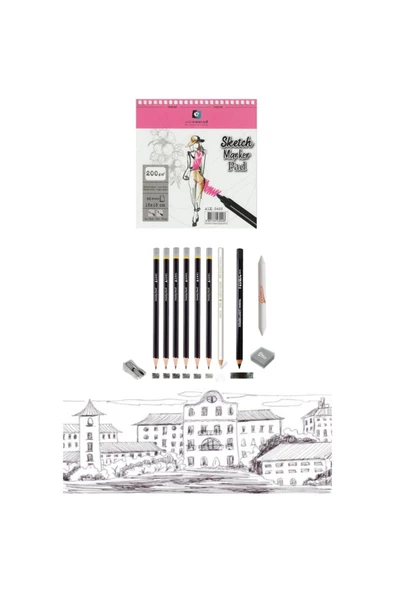 Alex Schoeller Çizim 15*15 Cm 40yp 200gr Adel Dereceli Kalem 14 Parça Eskiz Çizim Seti ürün görseli 1