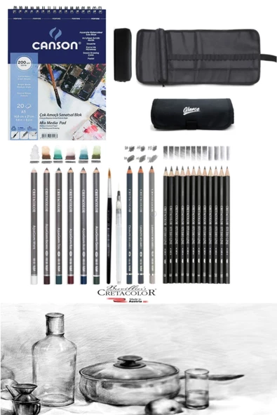 Alex Schoeller A5 300gr Cretacolor 6'lı Aquarell Sulandırılabilir Fırçalı Rulo Kalemlik Eskiz Seti ürün görseli 1