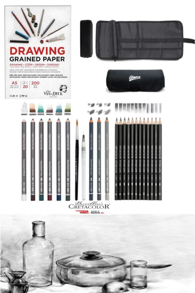 Van Dyck A5 200 Gram 20 Yaprak Cretacolor6'lı Aquarell Sulandırılabilir Fırçalı Rulo Kalemlik Seti ürün görseli 1