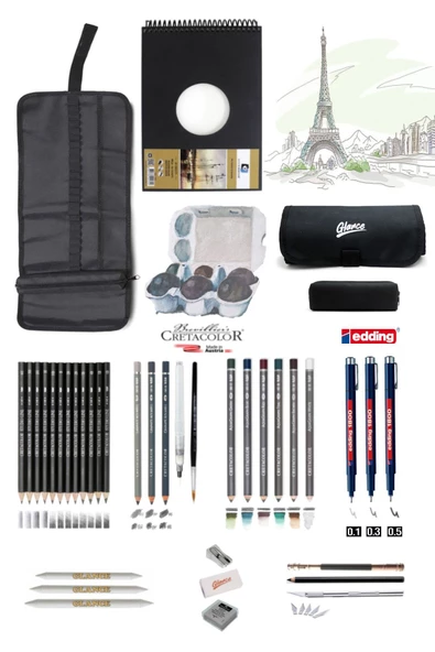 Alex Schoeller A5 300 Gr Cretacolor 6'lı Aquarell Sulandırılabilir Dereceli Rulo Kalemlik Eskiz Seti ürün görseli 1