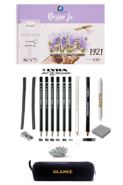 Alex Design Ja Eskiz Defteri 180gr 25x35cm 15 Yp Lyra Dereceli Karakalem Profesyonel Çizim Seti ürün görseli 1