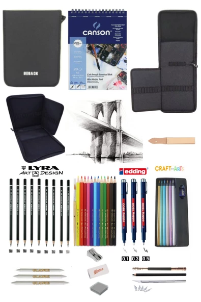 Canson Eskiz Defteri Lyra Dereceli Craft 6lı Jumbo Metalik Kuruboya Bback 2 Katlı Eskiz Çantası ürün görseli 1