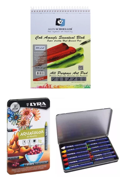 Alex Schoeller Çok Amaçlı Sanatsal Blok 200gr A5 20 Yaprak Lyra Aquacolor Pastel Boya 12 Renk ürün görseli 1