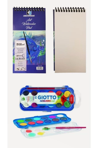 Alex Suluboya Blok Defter 14.85x8 Cm 300 Gr Spiralli 10 Sayfa Giotto 12 Renk Ø 23 Mm Suluboya ürün görseli 1