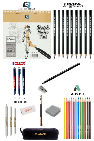 Alex Sketch Marker Eskiz Defteri 200gr 20x20cm 40yp Spiralli Çizim Eskiz Seti ürün görseli 1