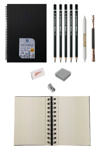 Alex Schoeller Sprialli Eskiz Defteri A4 120 Gr 70 Yp Lyra Dereceli Kalem Çantalı Eskiz Çizim Seti ürün görseli 1