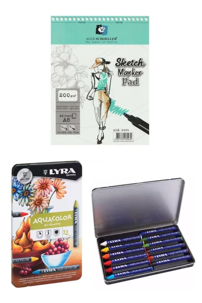 Alex Sketch Marker Defteri 200gr A5 40yp Spiralli Lyra Aquacolor Pastel Boya 12 Renk ürün görseli 1