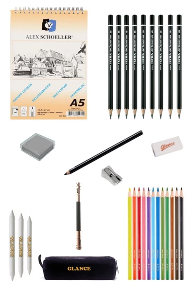 Alex Eskiz Blok Spiralli Dikey A5 60 Yp 90 Gr Kuruboya Kalemi Kalemlik Çizim Eskiz Seti ürün görseli 1