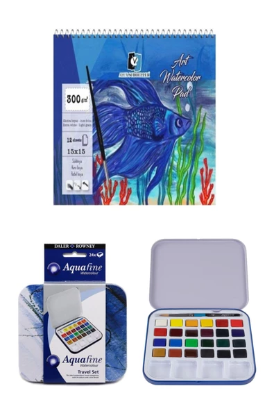 Alex Spiralli Suluboya Defteri 300 Gr 12 Yp 15x15 Cm Daler Rowney Aquafine Suluboya Set 24'lü