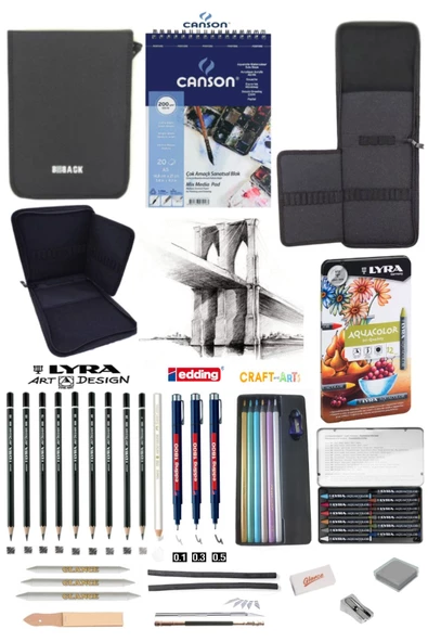 Eskiz Defteri Lyra Dereceli Craft 6lı Lyra Aquacolor Pastel Boya 12 Renk Bback 2 Katlı Eskiz Çantası - 1