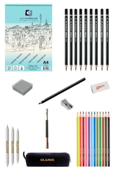 Alex Schoeller Eskiz Blok Defter 120gr A4 40 Yaprak Kuruboya Kalemi Rulo Kalemlik Çizim Eskiz Seti ürün görseli