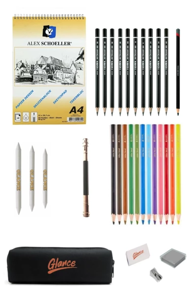 Alex Eskiz Blok Spiralli Dikey A5 60 Yp 90 Gr Kuruboya Kalemi Rulo Kalemlik Çizim Eskiz Seti ürün görseli 1