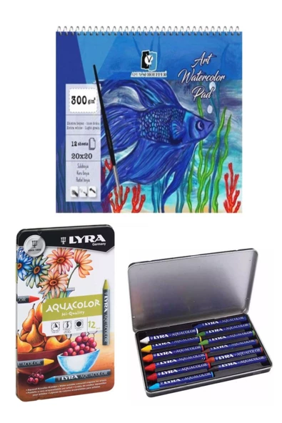 Alex Spiralli Suluboya Defteri 300 Gr 12 Yp 20x20 Cm Lyra Aquacolor Pastel Boya 12 Renk - 1