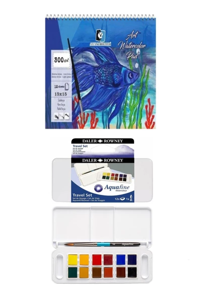 Alex Spiralli Suluboya Defteri 300 Gr 12 Yp 15x15 Cm Daler Rowney Aquafine Suluboya Set 12'li ürün görseli 1