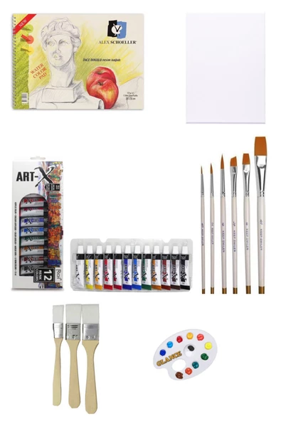 Alex Schoeller 25x35 Resim Defteri 120gr 15 Yaprak-art-x 12 Ml 12 'li Akrilik Tuval Set ürün görseli