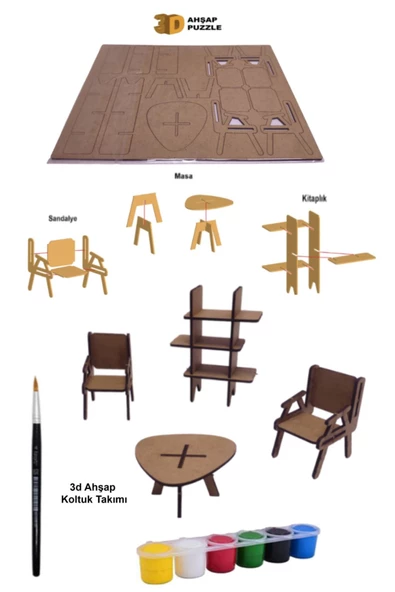 Ahşap Puzzle 3d Ev Eşyaları ürün görseli 1
