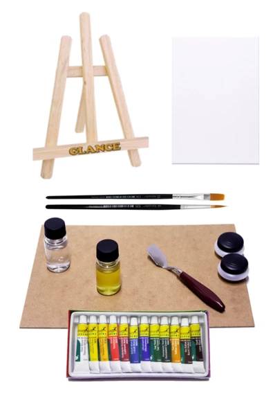 Yağdanlıklı Ahşap Palet 25x35 Cm Keten Yağı Terebentin Metal Spatül Yağlı Boya Şövale Seti ürün görseli