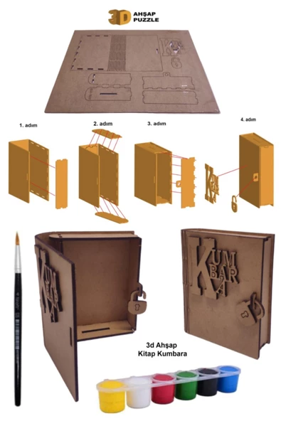 Ahşap Puzzle 3d Kitap Kumbara