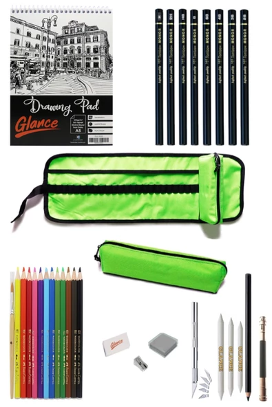 A5 Çizim Defteri 120 gr 50 Yp Tombow Monor Dereceli Kalem Faber Aquarel Çantalı Çizim Seti ürün görseli 1