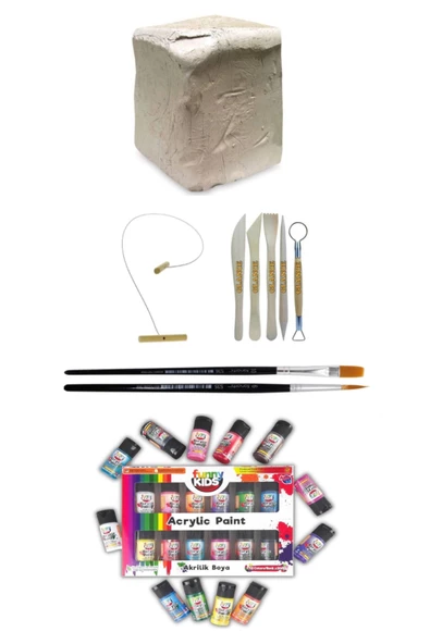 Seramik Hamuru 6 Kg Funny Kids Kids 20 Ml 12 Renk Akrilik Boya Seramik Başlangıç Seti ürün görseli 1