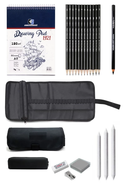 Eskiz Defteri A5 120 Gr 50 Yp Cretacolor Dereceli Kalem Studioline Çantalı Eskiz Çizim Seti ürün görseli