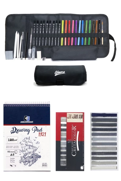 Alex Schoeller A5 Eskiz Defterli Cretacolor Toz Pastel Gri Tonlar Set 12 Li Set ürün görseli 1