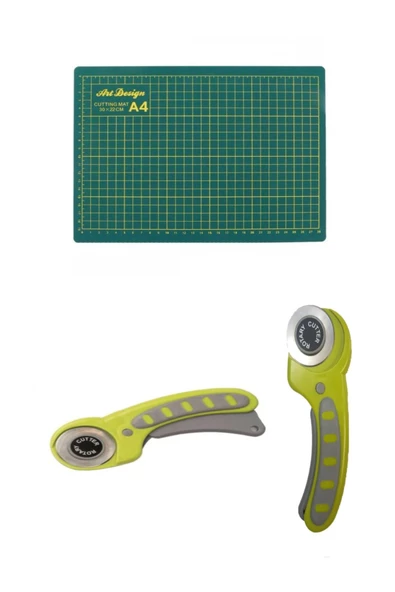 A4 Kesim Matı Çift Taraflı Kesim Altlığı Döner Başlı Maket Bıçağı Set ürün görseli 1