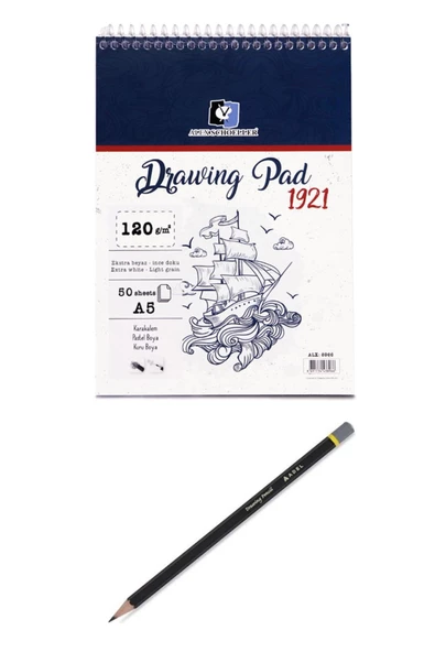 Alex Schoeller 120 Gr A5 50 Yaprak Spiralli Çizim Defteri Adel Dereceli Kalem Hediyeli ürün görseli 1