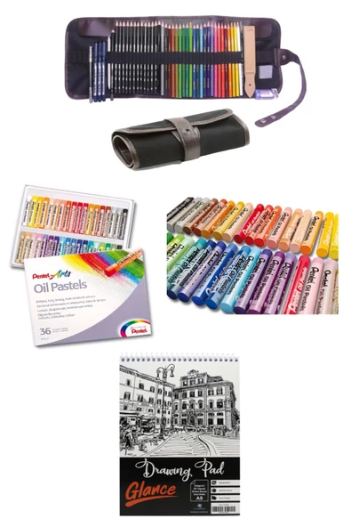 A5 Eskiz Defterli Cretacolor Dereceli Kalem Studioline Derwent Colour Thin Pentel 36'lı Rulo Çanta ürün görseli 1