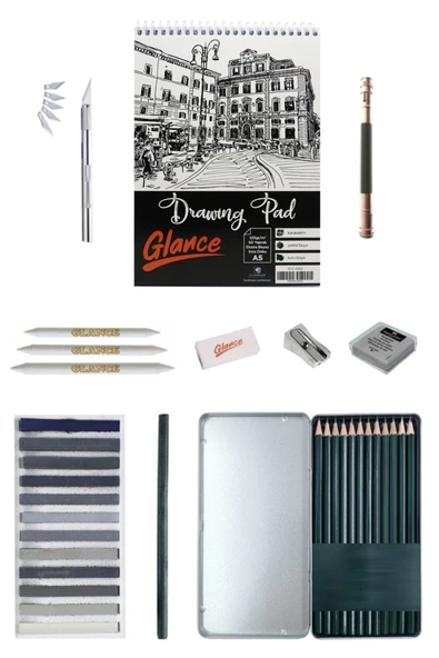 Eskiz Defteri A5 120 Gr 50 Yp Dereceli Metal Kutu Eskiz Kalem Seti 12li (3h-3b) Eskiz Seti ürün görseli 1