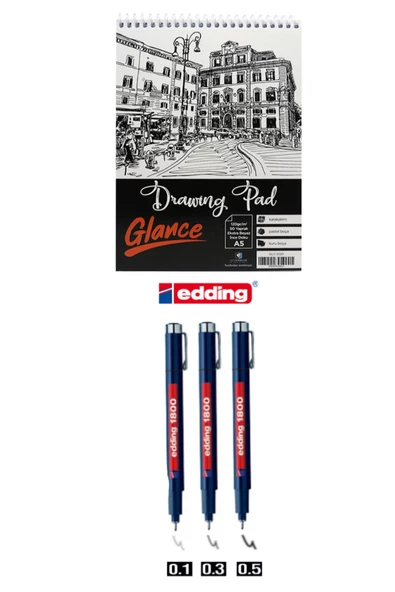 Eskiz Defteri A5 120 gr 50 Yaprak, Edding Teknik Çizim Kalem Seti ürün görseli 1