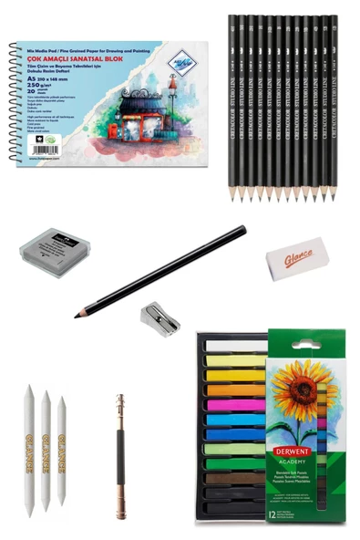 Art Liva Sanatsal Resimdefteri 250 Gra5 Cretacolor Dereceli Derwent Academy Soft Pastel 12 Renk ürün görseli 1