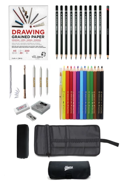 Van Dyck Eskiz Defteri A5 200 Gram 20 Yaprak Faber-castell Grip Boya Kalemi Çantalı Çizim Eskiz Seti ürün görseli 1