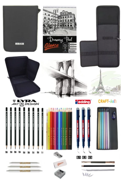 Eskiz Defteri Lyra Dereceli Craft 6lı Jumbo Metalik Kuruboya Bback 2 Katlı Eskiz Çantası - 1