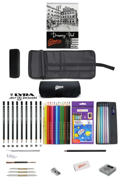 Eskiz Defteri Lyra Dereceli Craft 6lı Jumbo Metalik Kuruboya Sulu Kuruboya Kalem Çantalı Eskiz Set ürün görseli 1