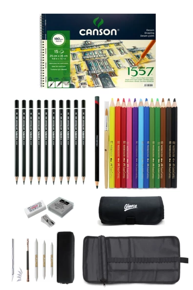 Canson Resim Defteri 25x35cm180 Gr 15 Yaprak Faber-castell Grip Boya Kalemi Çantalı Çizim Eskiz Seti ürün görseli 1