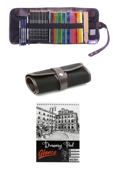 A5 Eskiz Defterli Cretacolor Dereceli Kalem Studioline Derwent Lakeland Watercolour Rulo Çanta Set ürün görseli 1