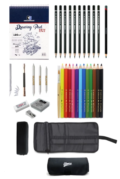 Alex Schoeller A5 Eskiz Defterli 50 Yp Faber-castell Grip Boya Kalemi Çantalı Çizim Eskiz Seti ürün görseli 1