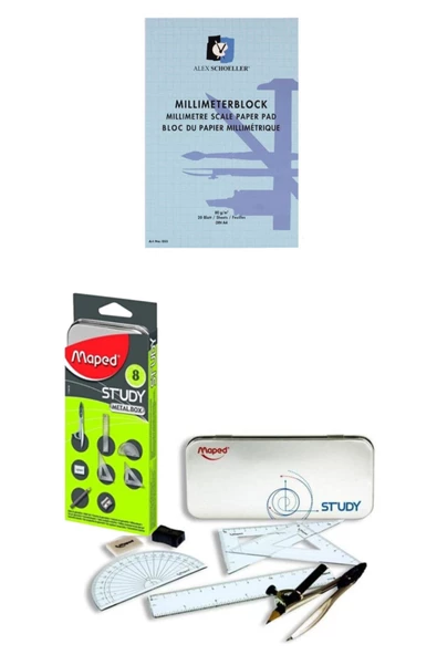 Alex Schoeller Milimetrik Blok A4 80gr 20yp. Mavi Maped Pergel Nikel Pergel Takım Seti ürün görseli 1