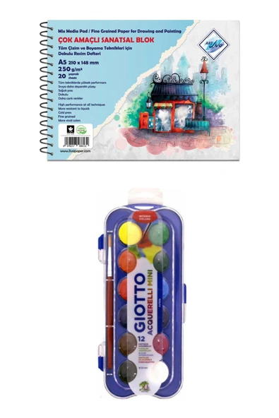 Art Liva Sanatsal Resim Defteri 250 Gr A5 (sulu Teknik) Giotto Suluboya Seti 23 Mm 12'li ürün görseli 1