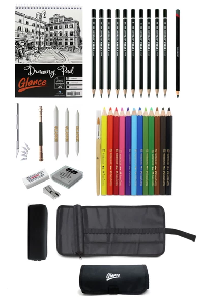 Eskiz Defteri A5 120gr 50 Yaprak Faber-castell Grip Boya Kalemi Çantalı Çizim Eskiz Seti ürün görseli 1