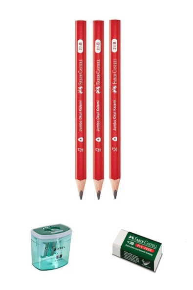 Faber-castell Jumbo 2.5b Okul Kalemi-adel Auto Lock Kalemtraş Şeffaf-silgi Seti ürün görseli 1