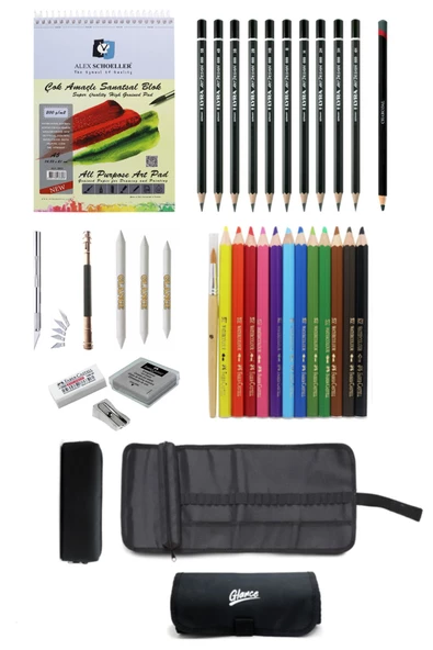 Alex Schoeller A5 Eskiz Defterli Faber-castell Grip Boya Kalemi Çantalı Çizim Eskiz Seti ürün görseli 1