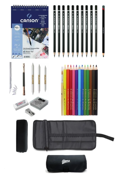 Canson Resim Defteri A5 200 Gr Faber-castell Grip Boya Kalemi Çantalı Çizim Eskiz Seti ürün görseli 1