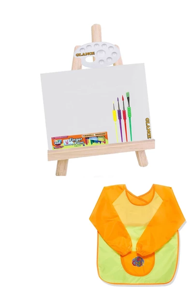 Ekonomik Mini Şövale Funny Kids 6x15 Ml Parmak Boyası Boyama Önlüğü Çocuklar Için Boyama Seti ürün görseli 1