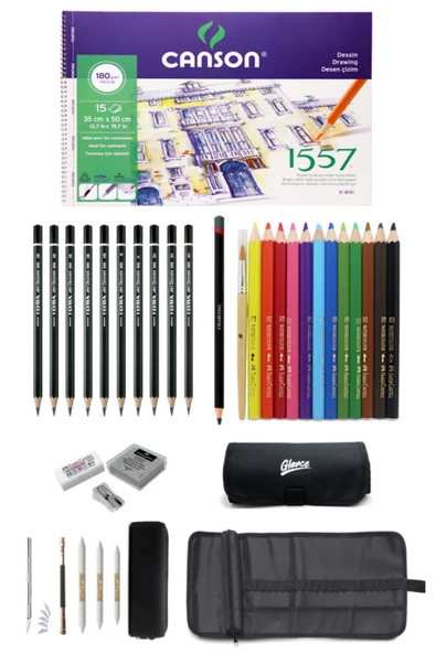 Canson Resim Defteri 35x50cm180 Gr 15 Yaprak Faber-castell Grip Boya Kalemi Çantalı Çizim Eskiz Seti ürün görseli 1