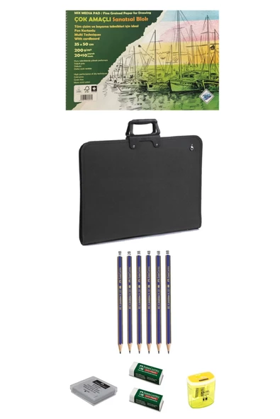 Art Liva-proje Çantası 35x50-fabercastell Dereceli Kalem 6'lı Set-silgi-kalemtraş-sanat Seti 12parça ürün görseli 1