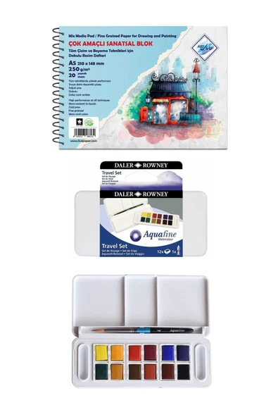 Art Liva Sanatsal Resim Defteri 250 Gr A5 (sulu Teknik) Daler Rowney Aquafine Sulu Boya Seti 12'li ürün görseli